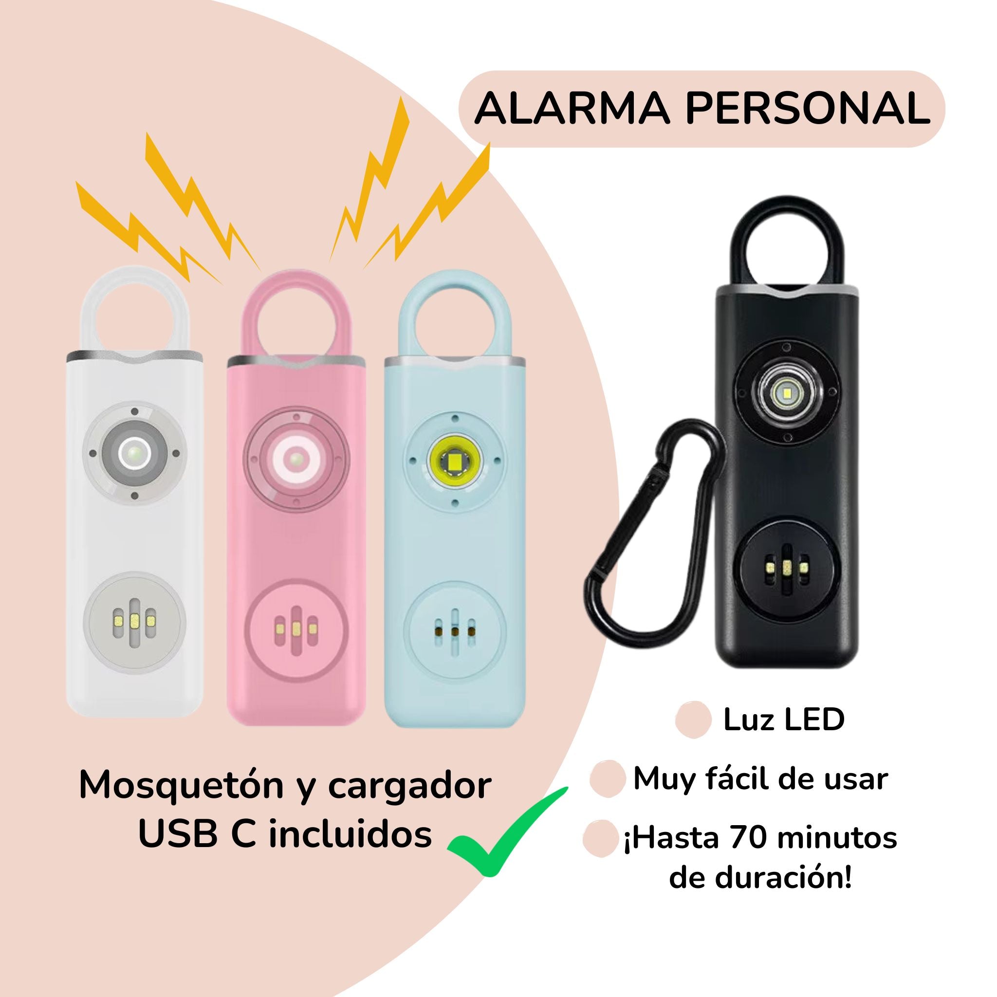 Alarma personal ligera y efectiva 130 dB
